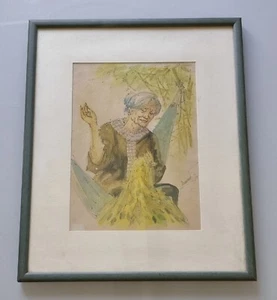 Asian Painting 1973 woman vintage peinture tableau encadré personnage asiatique  - Imagen 1 de 9