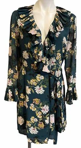 WAYF Women’s Green Floral Ruffle Wrap Dress Size S NEW!! - Picture 1 of 7