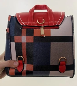 New Cute Fashion Red Mini Plaid Backpack Purse With Straps - Picture 1 of 4