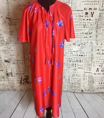 Vintage Holly Gloria Moret of California 70's Red Floral MuuMuu House Dress - Image 1 of 4