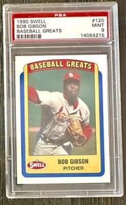 1990 SWELL BUBBLE GUM BOB GIBSON AUTO BASEBALL GREATS PSA 9 MINT