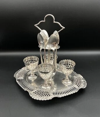 Vintage Silver Plated Egg Cup Set & Stand Service For Four - image 1 of 4