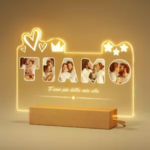 Ti Amo Lampada Personalizzata Con Foto E Dedica - Idea Regalo per Lei Lui, LED U - Foto 1 di 12