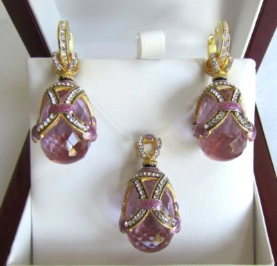 ALEXANDRITE EARRINGS & PENDANT SET HANDMADE RUSSIAN SOLID STERLING SILVER 925  - Image 1 of 4