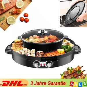 2200W 2 IN 1 Hot Pot Multifunzione Rotondo BBQ Barbecue da Tavolo Padella Elettrica 220V - Foto 1 di 12