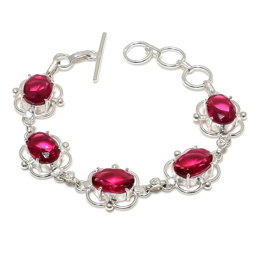 VALENTINO Bracciale gioielli in argento sterling 925 fatto a mano con pietre preziose rubellite rosa misura 7 8''