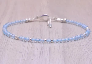 Natural Aquamarine 3 MM March Birthstone Rondelle Faceted Jewellery Bracelet 7" - Picture 1 of 9