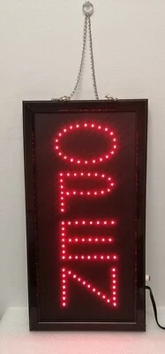 LED OPEN Sign-Vertical Red,  19" x 10" x 3/4", AC 110V - Image 1 of 3