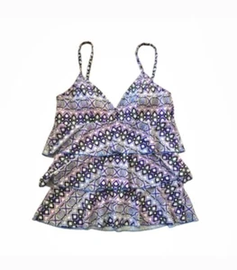 Fit 4 U Swim Top Women's Size 16 Purple White Ruffles Beach Vaca Summer - Picture 1 of 10