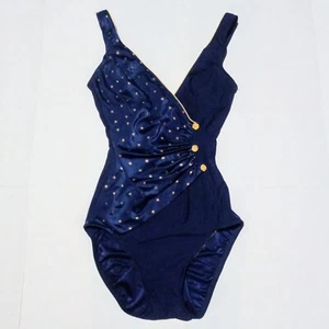 Longitude One Piece Swimsuit-Size 8 Tall-Shelf Bra-Gold Buttons-Stars-Union Made - Picture 1 of 11