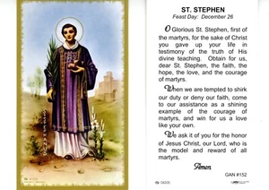 Saint St. Stephen with prayer to St Stephen - Paperstock Holy Card GAN152 - Picture 1 of 3