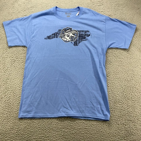 New UNC Tarheels T-Shirt Men Large Blue Short Sleeves Champion Logo T Shirt Cover
