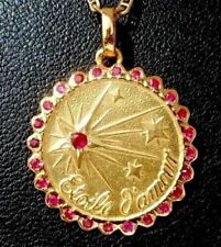 Vintage 2Ct Round Cut Lab-Created Ruby Love AUGIS Pendant 14K Yellow Gold Plated