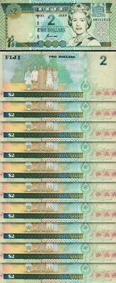 Fiji 2 Dollars 1996, UNC, 10 Pcs LOT, Consecutive, P-96b, Queen Elizabeth II - Image 1 of 4