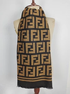 FENDI Original Vintage Schwarz / Braun Wolle Halstuch Tuch Winterschal Schals - Bild 1 von 5