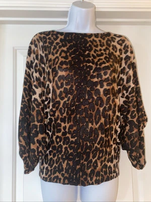 INC Womens Leopard Animal Print Thin Knit Top Sweater Domain Sleeve So Soft Sz L - Image 1 of 4