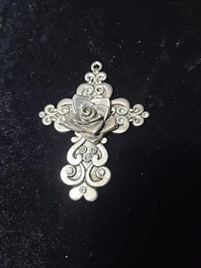 Silberfarben Zinn Kreuz Anhänger 4" mit Strass - Bild 1 von 5