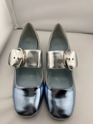 Fivela de prata vintage Frances Valentine New York Mary Jane, salto transparente 6.5 - Imagem 1 de 4