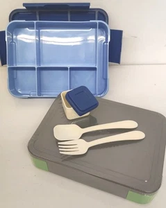Fiambrera de pan con compartimentos, juego de 2, verde azul, sin BPA, 1330 ml, Bugucat - Imagen 1 de 9