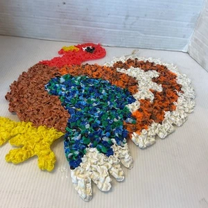 Vintage Melted Plastic Popcorn Turkey Decoration 15” Wall Window Hanging - Picture 1 of 4
