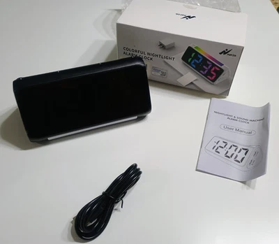Netzu 2-in-1 Alarm Clock Sound Machine 12 Sounds RGB Night Light Black - Image 1 of 2