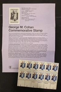 Scott #1756 15ct George Cohan, blocco di 12 piatti, incluso foglio souvenir USPS, bello - Foto 1 di 1