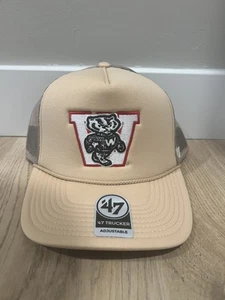 '47 Brand Wisconsin Badgers Foam Throwback Logo Bucky Snapback Trucker Hat Cap - Picture 1 of 4