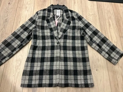 Fornia Shacket Blazer Jacket Plaid One Button Neutral Black Gray Casual Sz XL - Image 1 of 4