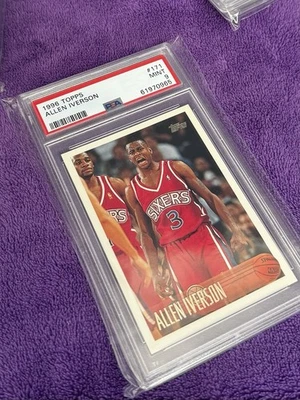 Rare 1996 TOPPS ALLEN IVERSON ROOKIE #171 PSA MINT 9 PHILADELPHIA 76ERS HOF - Image 1 of 2