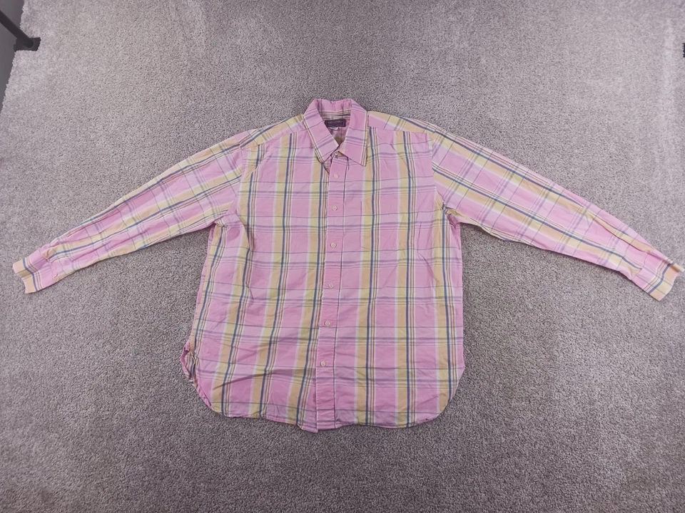 Большая мужская рубашка Steve & Barrys с длинным рукавом на пуговицах розовая клетчатая хлопок - Изображение 1 из 4