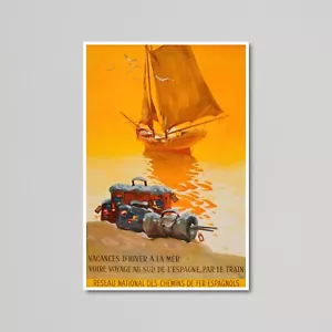 Vintage Reiseplakat für Winterurlaub am Meer in Südspanien, 1959 - Bild 1 von 9