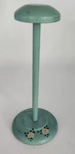 Vintage Teal Blue Hand Painted Wooden Hat Stand Display Euro Farmhouse 10" RETRO - Picture 1 of 7