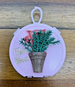 Vintage Rain Bonnet Case Barbie Purse Unused Pink Green Plant Plastic - Picture 1 of 5