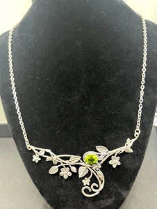 NWT Or Paz Sterling Silver 925 Green Peridot Floral Necklace Made In Israel PZ - Picture 1 of 4