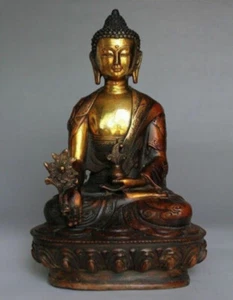 Antigua estatua de dragón Bhaisajya Buda Sakyamuni Bodhisattva de latón de bronce - Imagen 1 de 3