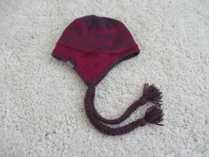 Vintage Columbia Beanie Men OSFM Maroon Pink Purple Ear Flap Braid Unisex Hat - Picture 1 of 13