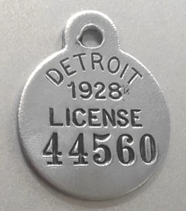 Vtg 1928 Dog Tag License Tax:  DETROIT, MICHIGAN;  #44560 - Picture 1 of 1
