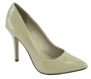 Delicious Women Slip High Heels Pointy Toe Pumps Formal Shiny Beige Patent DATE - Picture 1 of 3