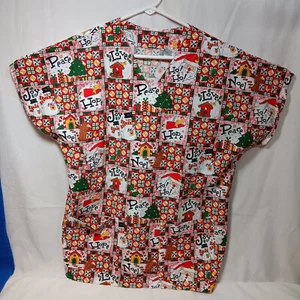 Christmas V- Neck Scrub Top Womens Medium - Picture 1 of 4