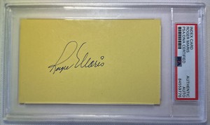 Roger Maris Signed Autographed Index Card. PSA.