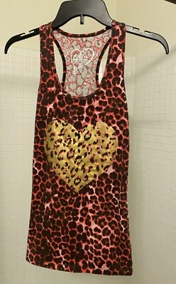 Rue21 ajustado PEQUEÑO guepardo animal print espalda deportiva camiseta sin mangas corazón dorado Y2K Foto 1 de 4