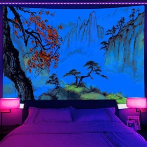 Japanese Wall Art Blacklight Poster UV Reactive Tapestry Wall Hanging Landscape - Picture 1 of 6