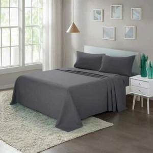 400 Thread Count 100%Natural Cotton 4Piece 15''Deep Sheet Set Queen, Gray Solid - Picture 1 of 7