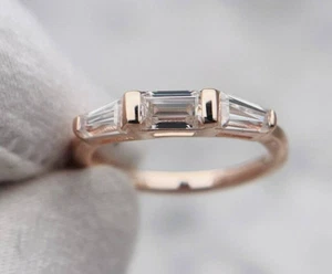 0.50 CT White Baguette Moissanite Three Stone Engagement Ring 18K Rose Gold Over - Picture 1 of 10