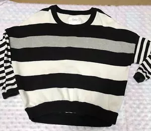 Justice Girls Sz 16 Sweater 3/4 sleeve Black white Silver Striped  - Picture 1 of 3