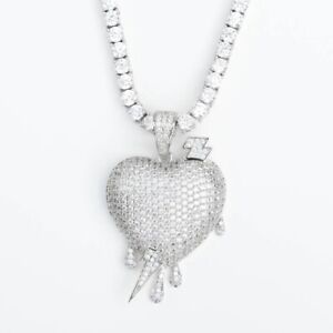 2.50Ct Lab Created Diamond Lightning Bolt Heart Drip Pendant 925 Sterling Silver