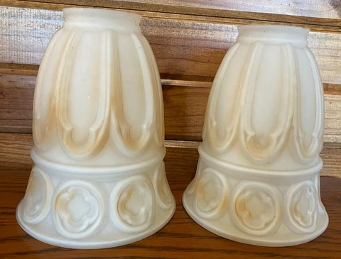 2 Matching Antique Art Nouveau Glass Lamp Light Shades 2 1/8" Fitter 6" Tall Cover