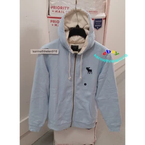 ABERCROMBIE & FITCH FULL ZIP ICON HOODIE SWEATSHIRTS LIGHT BLUE MENS SIZE MEDIUM - Picture 1 of 9