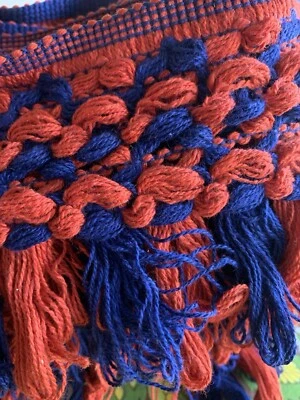 Carrete Wrights vintage de borla con flecos azules y rojos 5 pulgadas Foto 1 de 4