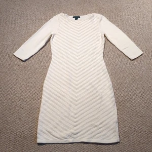 Lauren Ralph Lauren Cable Knit Sweater Dress M Beige Cream Chevron Classic Chic - Picture 1 of 9